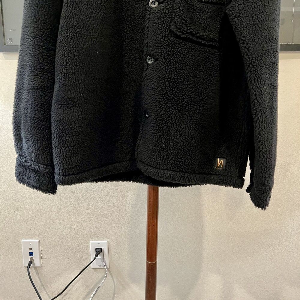 Nudie Jeans - Sten Recycled Fleece Teddy Jacket Small - Black View 5